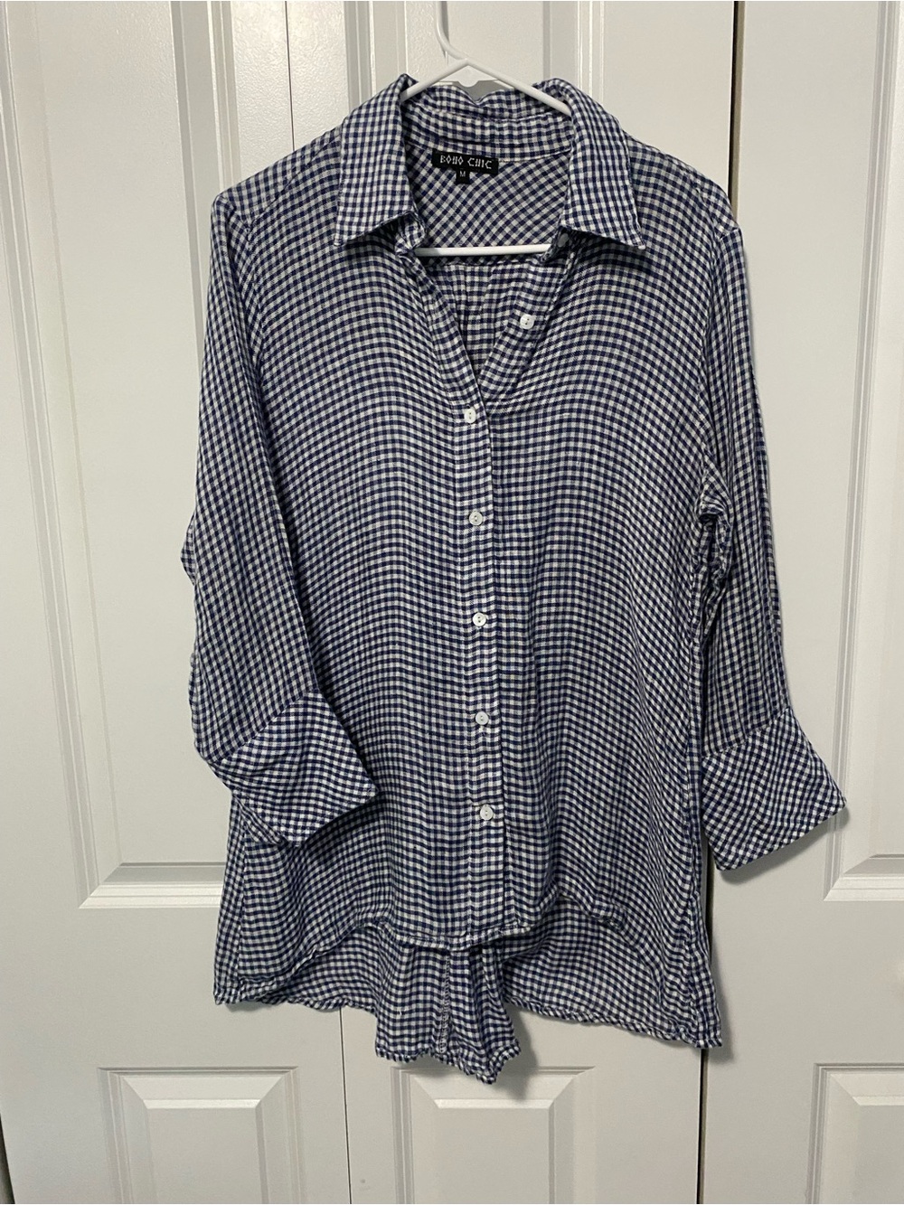 Boho Chic Linen Gingham Boho Button Up